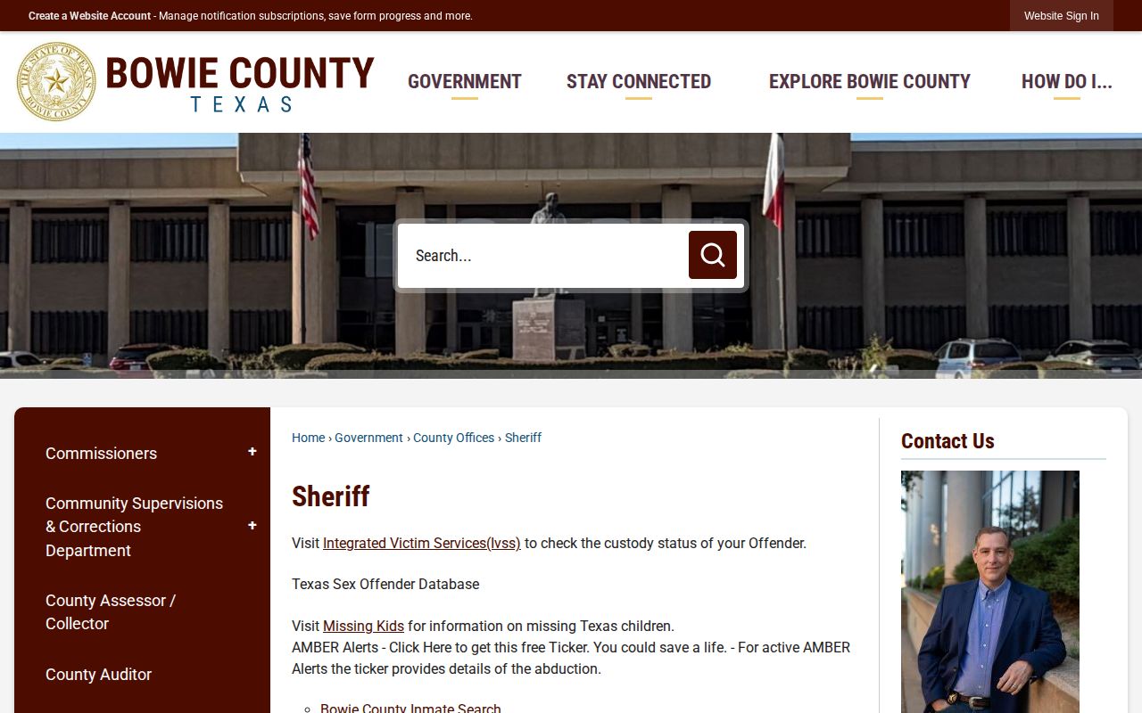Bowie County booking record source on the Sheriff page