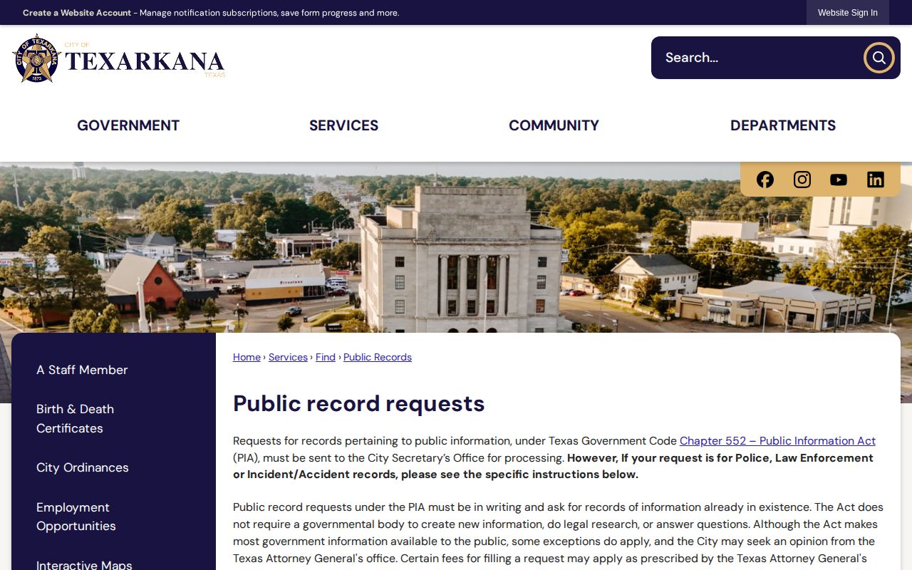 Bowie County booking record request route through Texarkana Public Records