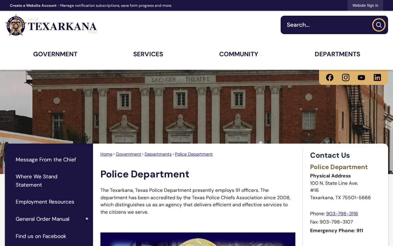 Texarkana Police Department official source for city arrest records
