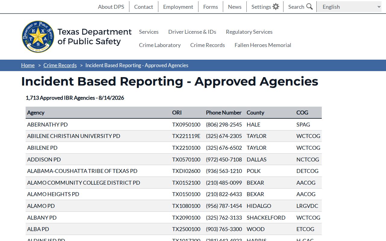 Wake Village Police Department official agency listing for arrest records